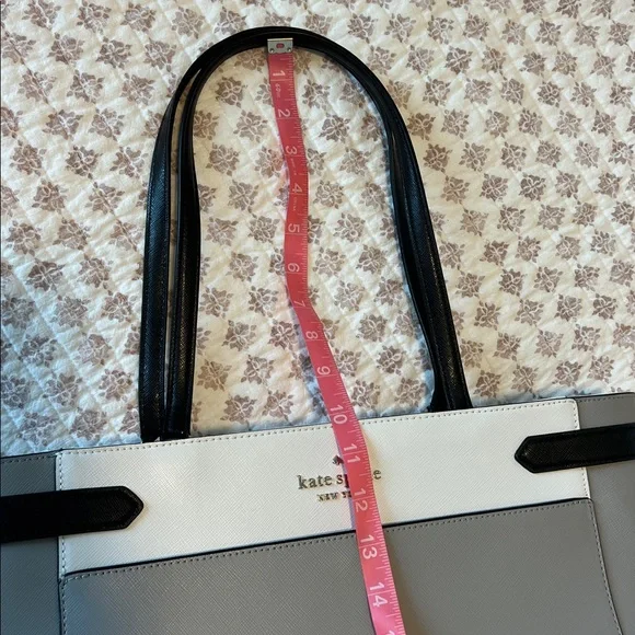 Kate Spade New York Staci Colorblock Laptop Tote Bag Nimbus Grey White Black - Picture 5 of 16